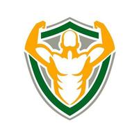 Strongman Flexing Muscles Crest Icon vector