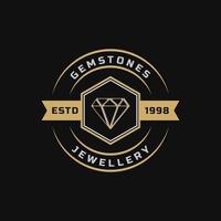 Vintage Retro Badge for Luxury Line art Diamond Gem Jewelry Logo Emblem Design Symbol vector