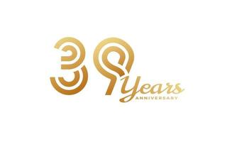 Celebración del aniversario de 39 años con escritura a mano en color dorado para eventos de celebración, bodas, tarjetas de felicitación e invitaciones aisladas en fondo blanco vector