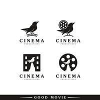 Set of Creative Movie Maker Icon. Combination Cute Bird with Film Equipments Symbol vector