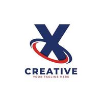 Corporation Letter X Logo With Creative Circle Swoosh Orbit Icon Vector Template Element in Blue and Red Color.