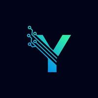 Tech Letter Y Logo. Futuristic Vector Logo Template with Green and Blue Gradient Color. Geometric Shape. Usable for Business and Technology Logos.