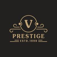 el logotipo de lujo de la letra v florece con elegantes líneas caligráficas de adorno. rótulo comercial, identidad para restaurante, realeza, boutique, café, hotel, heráldica, joyería y plantilla de diseño de logotipo de moda vector