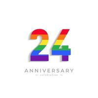 24 Year Anniversary Celebration with Rainbow Color for Celebration Event, Wedding, Greeting card, and Invitation Isolated on White Background vector