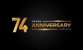 Celebración del aniversario de 74 años con color dorado y plateado brillante para el evento de celebración, boda, tarjeta de felicitación e invitación aislada en fondo negro vector