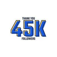 gracias vector de celebración de tarjeta de 45 k seguidores. 45000 seguidores felicitaciones publicar plantilla de redes sociales.