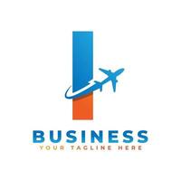 letra i con diseño de logo de avión. adecuado para giras y viajes, puesta en marcha, logística, plantilla de logotipo empresarial vector