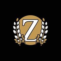 Initial Letter Z Linked Monogram Golden Laurel Wreath with Circle Logo. Graceful Design for Restaurant, Cafe, Brand name, Badge, Label, luxury identity vector