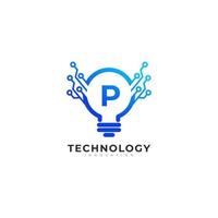 Letter P Inside Lamp Bulb Technology Innovation Logo Design Template Element vector