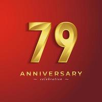 79 Year Anniversary Celebration with Golden Shiny Color for Celebration Event, Wedding, Greeting card, and Invitation Card Isolated on Red Background vector