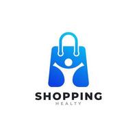 Health Shop Logo Design Template. Shopping Bag Combined with People Icon Vector Illustration