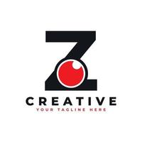 Abstract Eye Logo Letter Z. Black Shape Z Initial Letter with Red Eyeball inside. Use for Business and Technology Logos. Flat Vector Logo Design Ideas Template Element