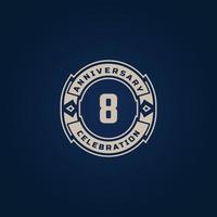 8 Year Anniversary Celebration with Golden Color for Celebration Event, Wedding, Greeting card, and Invitation Isolated on Blue Background vector