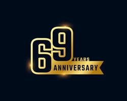 69 Year Anniversary Celebration with Shiny Outline Number Golden Color for Celebration Event, Wedding, Greeting card, and Invitation Isolated on Dark Background vector