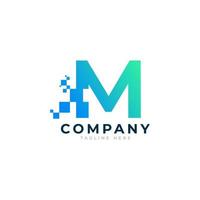 Tech Letter M Logo. Blue and Green Geometric Shape with Square Pixel Dots. Usable for Business and Technology Logos. Design Ideas Template Element. vector