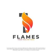 Flame with Number 1 Logo Design. Fire Vector Logo Template