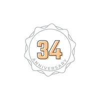 34 Year Anniversary Celebration Vector Badge. Happy Anniversary Greeting Celebrates Template Design Illustration