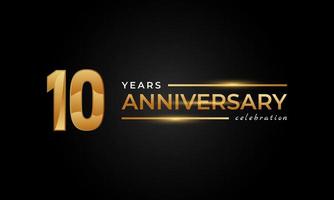 10 Year Anniversary Celebration with Shiny Golden and Silver Color for Celebration Event, Wedding, Greeting card, and Invitation Isolated on Black Background vector
