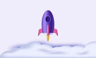 vector 3d realisitc cartoon style minimal cloud spaceship rocket