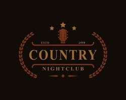 insignia retro vintage para música de guitarra country western saloon bar cowboy logo emblema símbolo vector