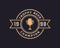 Classic Vintage Label Badge Emblem Trophy Cup Beer for Retro Sport Bar Cafe Tavern Logo Design Inspiration vector