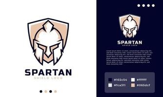 logotipo del escudo guerrero. escudo y casco del símbolo del guerrero espartano. icono de vector plano de armadura de casco de gladiador griego espartano