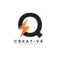 Initial Letter Q Logo With Lighting Thunder Bolt. Alphabet Suitable for Fast, Power, Flash, Electric, Identity, Moving and Speed. vector