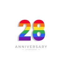 28 Year Anniversary Celebration with Rainbow Color for Celebration Event, Wedding, Greeting card, and Invitation Isolated on White Background vector