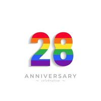 Celebración del aniversario de 28 años con el color del arco iris para el evento de celebración, la boda, la tarjeta de felicitación y la invitación aislada en el fondo blanco vector