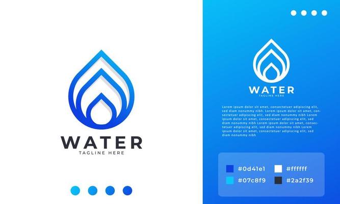 Water Drop Logo Design Template Linear style. Blue Droplet Lines Aqua Icon
