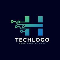 logotipo de la letra h de tecnología. plantilla de logotipo vectorial futurista con color degradado verde y azul. forma geometrica. utilizable para logotipos de negocios y tecnología. vector