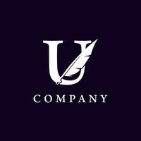 Letter U with Feather Quill Pen Notary Writer Journalist Logo Design Inspiration