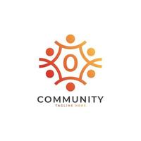 logotipo de la comunidad número 0 que conecta a las personas. forma geométrica colorida. elemento de plantilla de diseño de logotipo de vector plano.