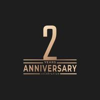 2 Year Anniversary Celebration with Thin Number Shape Golden Color for Celebration Event, Wedding, Greeting card, and Invitation Isolated on Dark Background vector