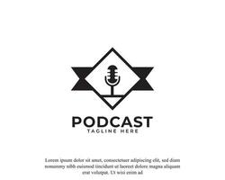 Podcast Logo Design with Microphone Icon Vector