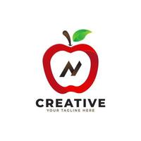 logotipo de la letra n en fruta fresca de manzana con estilo moderno. plantilla de ilustración vectorial de diseños de logotipos de identidad de marca vector