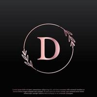 elegante logotipo floral del círculo de letras d con línea de rama de monograma de hoja elegante creativa y color negro rosa. utilizable para logotipos de negocios, moda, cosméticos, spa, ciencia, medicina y naturaleza. vector