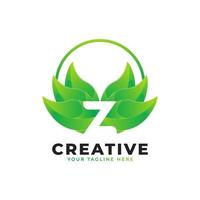 Nature Green Leaf Letter Z Logo with Circle. monogram logo. Green Leaves Alphabet Icon. Usable for Business, Science, Healthcare, Medical and Nature Logos.Flat Vector Logo Desgn Template Element
