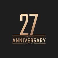 27 Year Anniversary Celebration with Thin Number Shape Golden Color for Celebration Event, Wedding, Greeting card, and Invitation Isolated on Dark Background vector