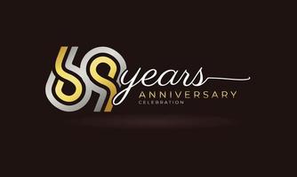 69 Year Anniversary Celebration Logotype with Linked Multiple Line Silver and Golden Color for Celebration Event, Wedding, Greeting Card, and Invitation Isolated on Dark Background vector