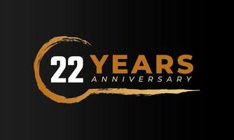 22 Year Anniversary Celebration with Circle Brush in Golden Color. Happy Anniversary Greeting Celebrates Event Isolated on Black Background vector