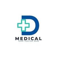 letra d cruz más logotipo. utilizable para logotipos comerciales, científicos, sanitarios, médicos, hospitalarios y naturales. vector