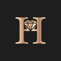 Golden Letter Luxury H with Diamond Symbol. Premium Diamond Logo Design Inspiration vector
