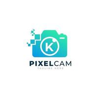 Letter K Inside Camera Photo Pixel Technology Logo Design Template vector