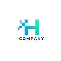 Tech Letter H Logo. Blue and Green Geometric Shape with Square Pixel Dots. Usable for Business and Technology Logos. Design Ideas Template Element. vector