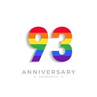 Celebración del aniversario de 93 años con el color del arco iris para el evento de celebración, boda, tarjeta de felicitación e invitación aislada en el fondo blanco vector