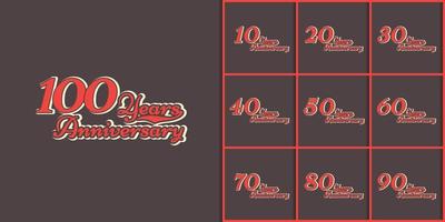 Set of Year Anniversary Celebration Nostalgic with Handwriting in Vintage Retro Style for Celebration Event, Wedding, Greeting card, and Invitation Isolated on Brown Background vector