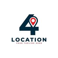 Elegant Number 4 Geotag or Location Symbol Logo. Red Shape Point Location Icon. Usable for Business and Technology Logos. Flat Vector Logo Design Ideas Template Element.