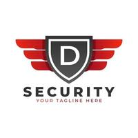 Security Logo. Initial D with Wings and Shield Icon. Car and Automotive Vector Logo Template