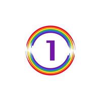 número 1 dentro de la circular coloreada en el diseño del logotipo del cepillo de la bandera del color del arco iris inspiración para el concepto lgbt vector